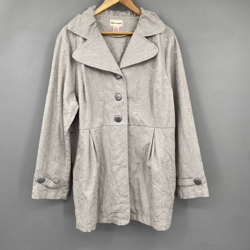 Toffee‎ Apple Women's Grey Textured Button Front Jacket Coat XXL Lagenlook